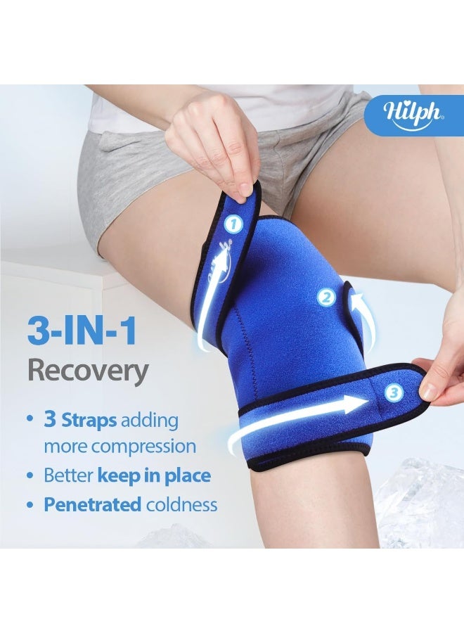 Hilph Large Knee Ice Pack Wrap For Replacement Surgery And Meniscus Tear, Reusable Hot Cold Compression Knee Wrap With 2 Gel Cold Packs Around Entire Knee For Pain Relief, Acl, Swelling, Blue - Image 4